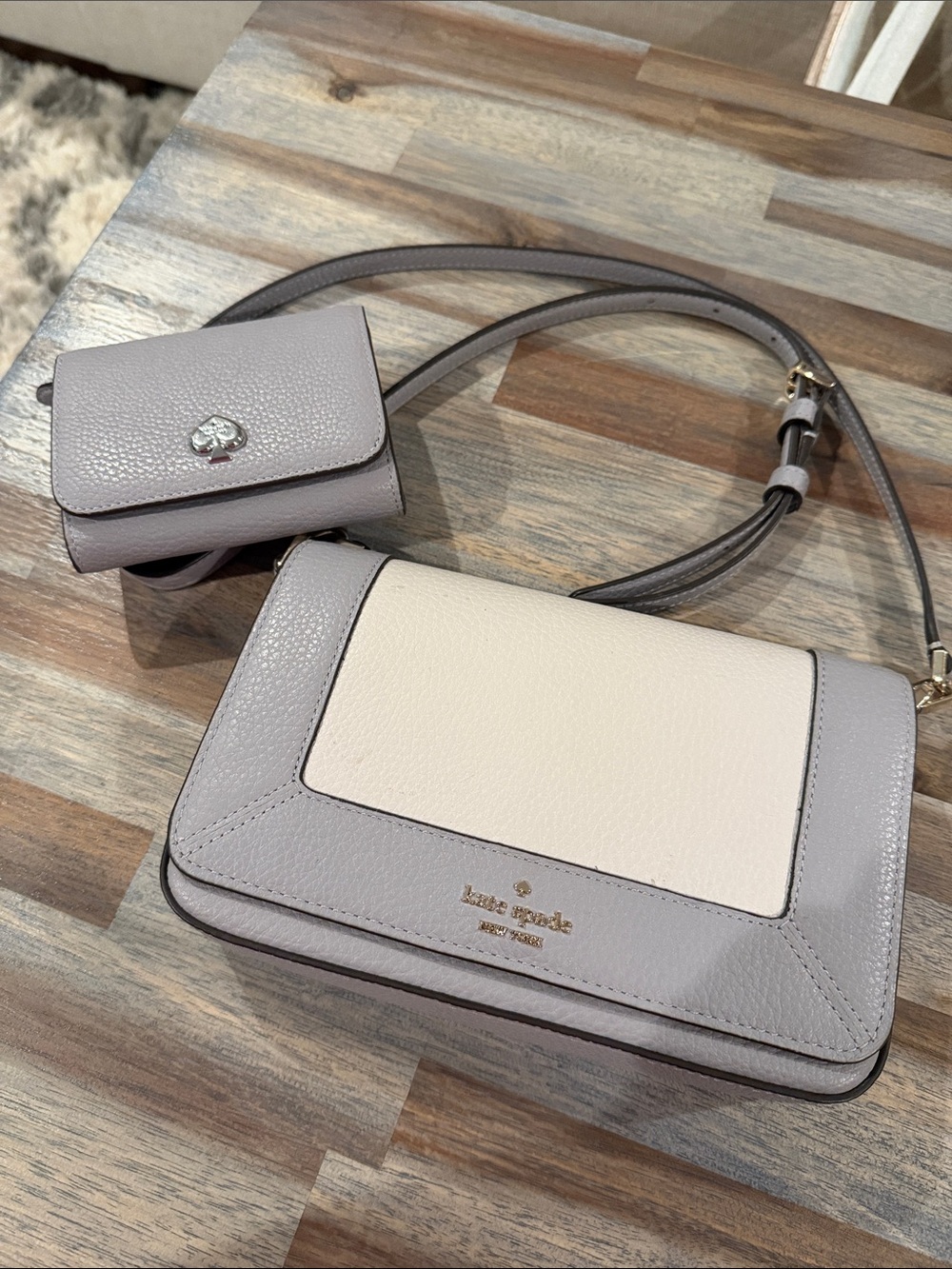 kate spade Two-Tone Pebbled Leather Crossbody - Gray & Cream